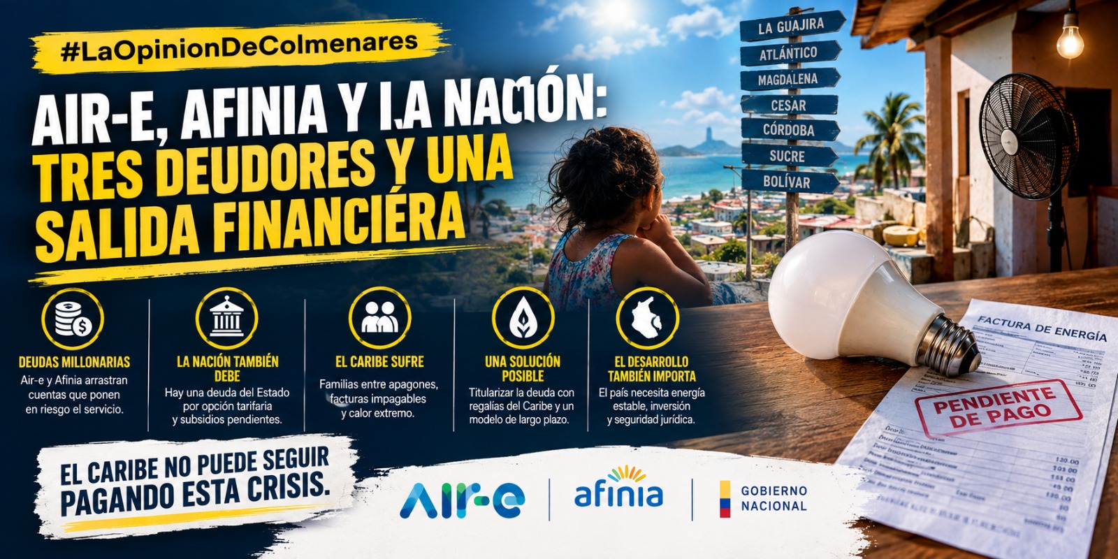 Air-e, Afinia y la Nación tres deudores y una salida financiera Air-e, Afinia y la Nación tres deudores y una salida financiera